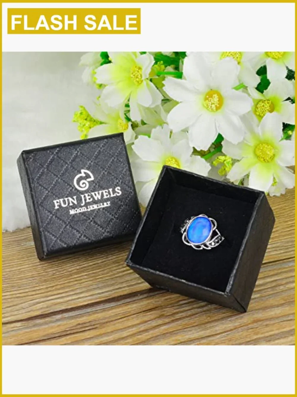Vintage Flower Mood Ring Adjustable Brass Crystal Size 8mm